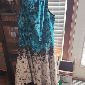 Elegant Blue Floral High-Low Dress